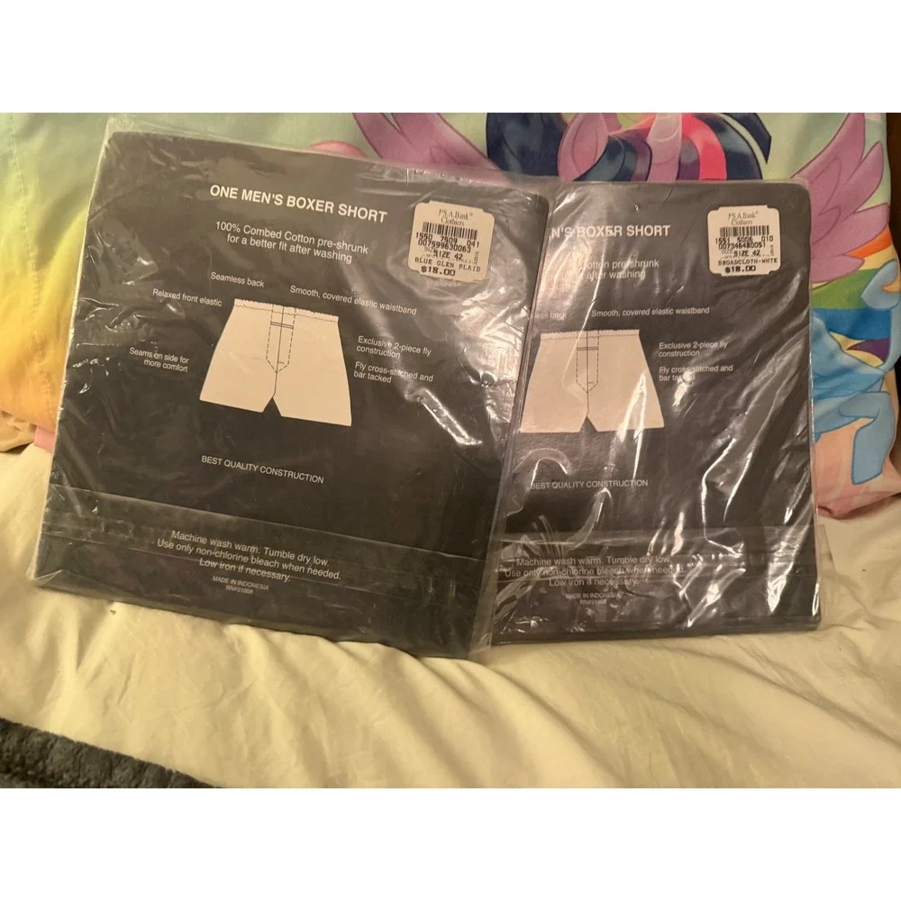 Jos. A. Bank Mens Boxer Shorts 2 Pack Blue Glen Plaid White Cotton Size 42 NIP